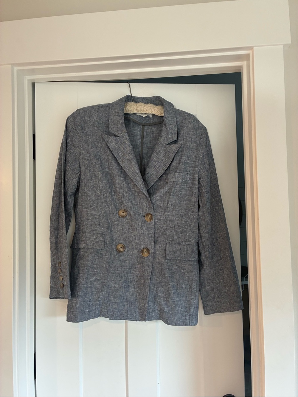 Heartloom Double-Breasted linen look Blazer oversized  Heather grey pockets s